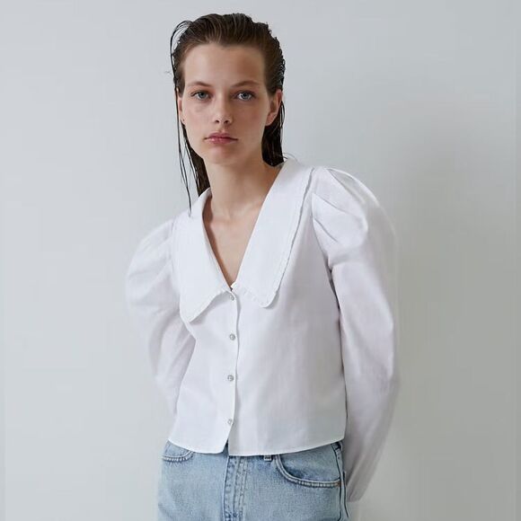 Zara Tops - ZARA POPLIN SHIRT WITH JEWEL BUTTONS